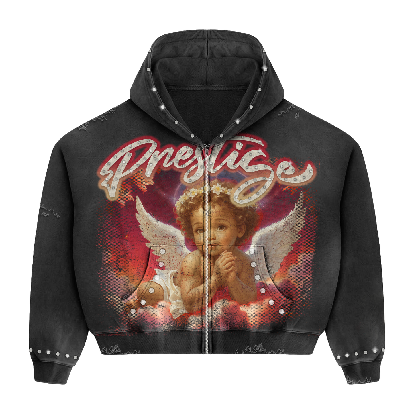 black prestige angel hoodie red