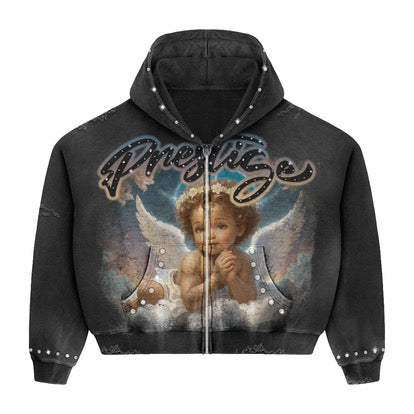 black prestige angel hoodie blue