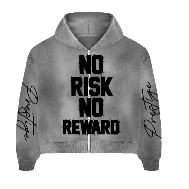 no risk no reward hoodie gray
