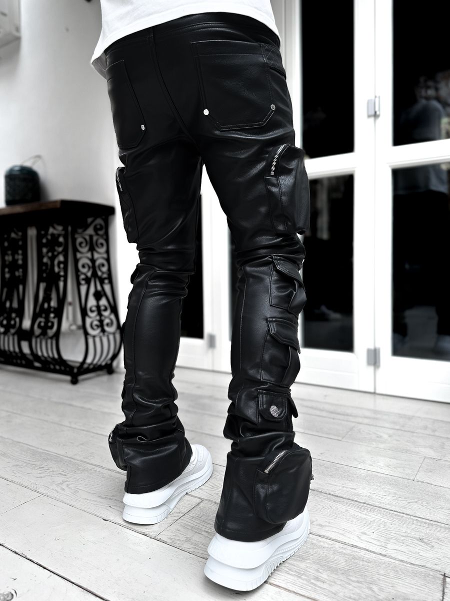 guapi obsidian black cargo leather pant