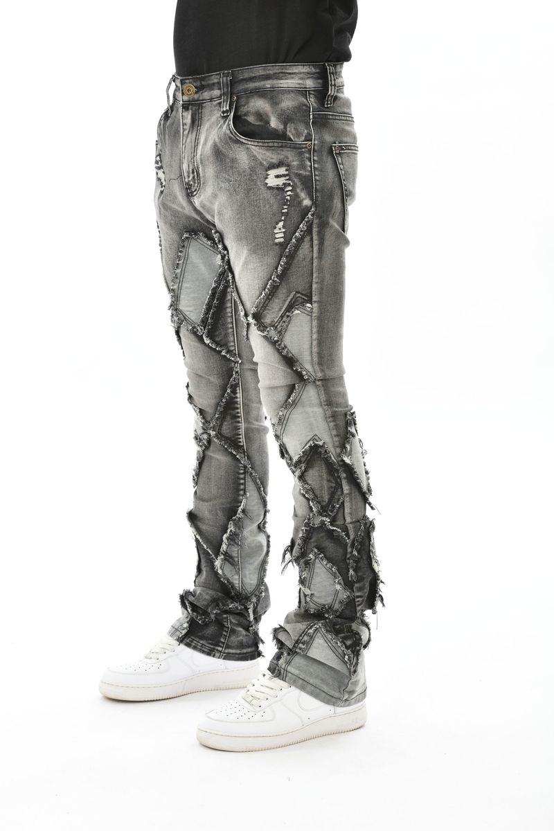 vicious black patched denim