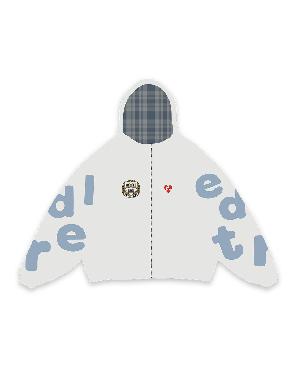 red letter scattered zip up