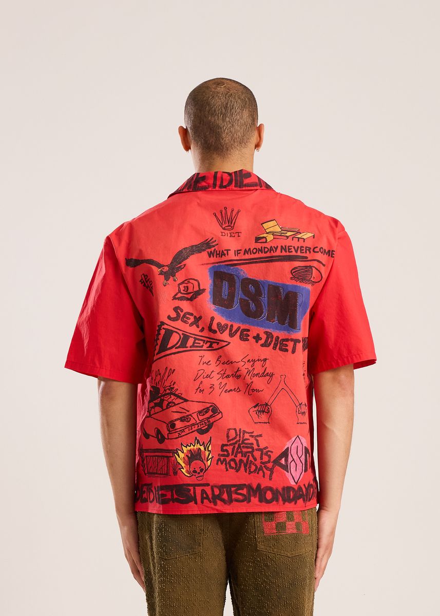 doodle button up shirt-red