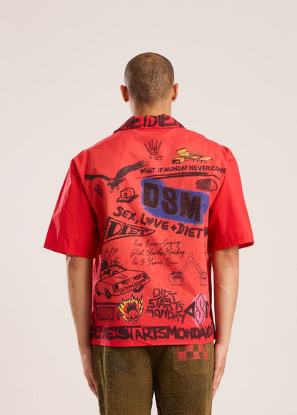 Doodle Button Up Shirt-Red