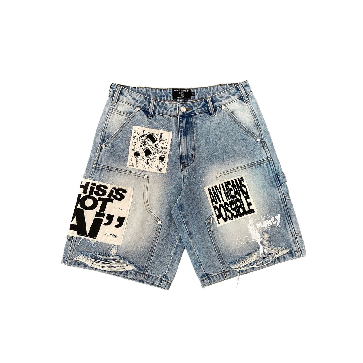 mixed emotion blue "ai" jorts