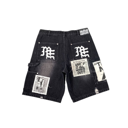 Mixed Emotion Black "AI" Jorts