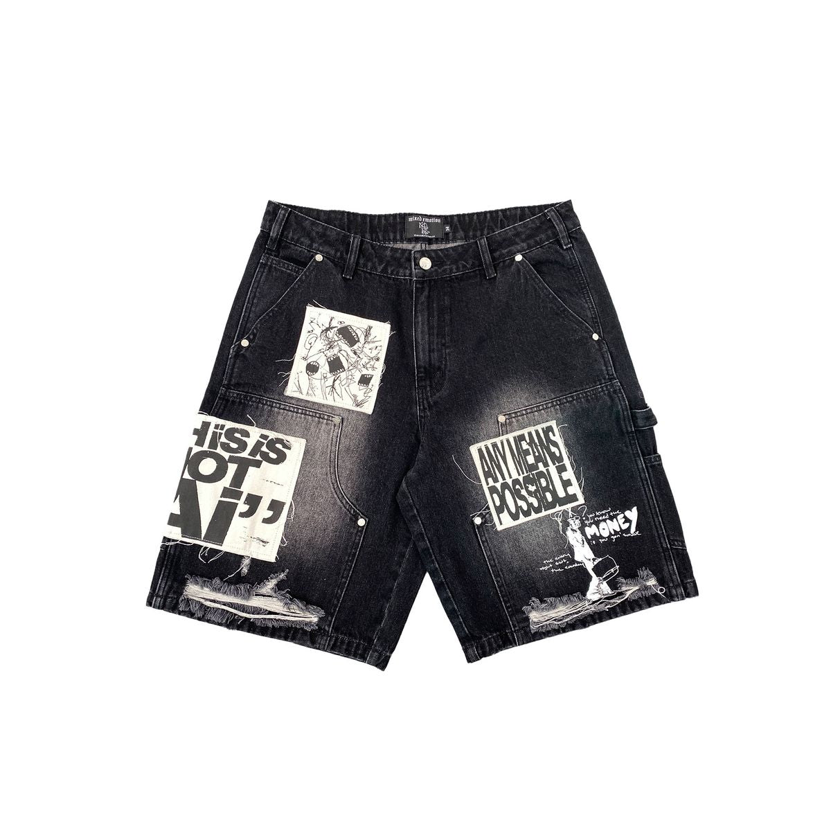 mixed emotion black "ai" jorts