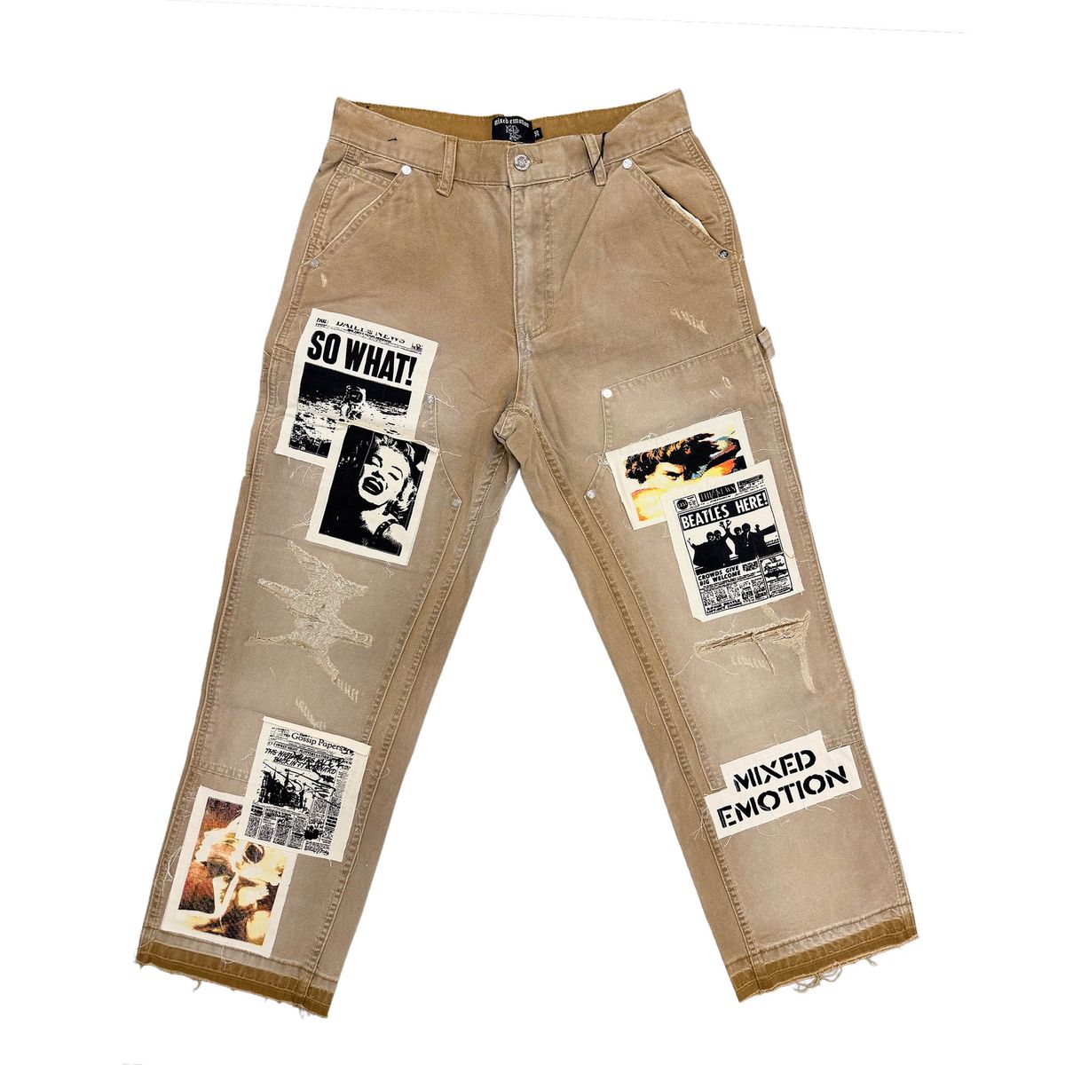 mixed emotion 'newspaper' carpenter pants