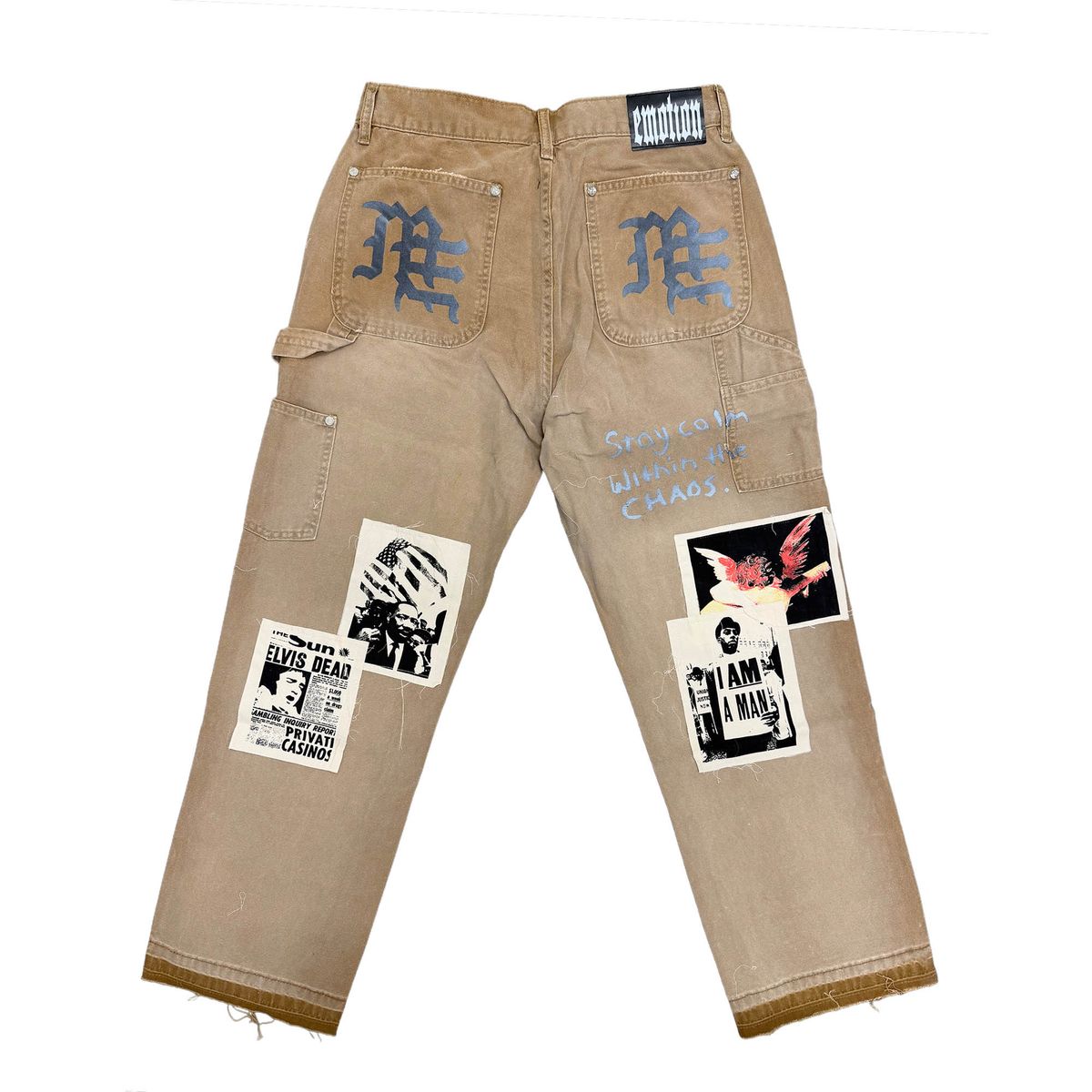 mixed emotion 'newspaper' carpenter pants