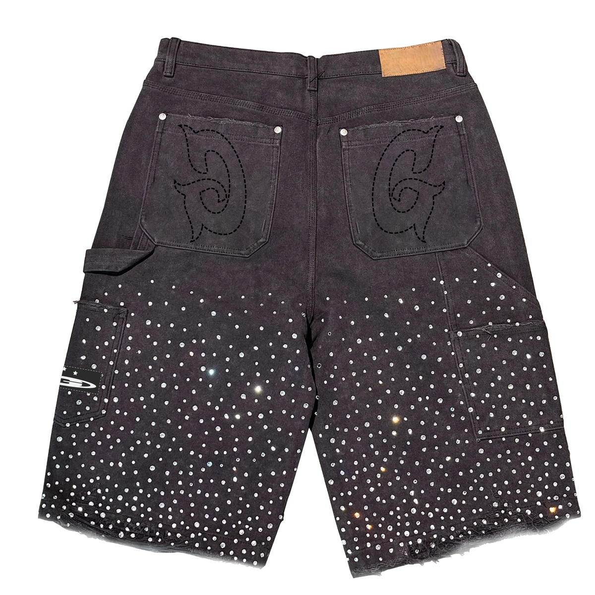 gala black rhinestone denim jorts
