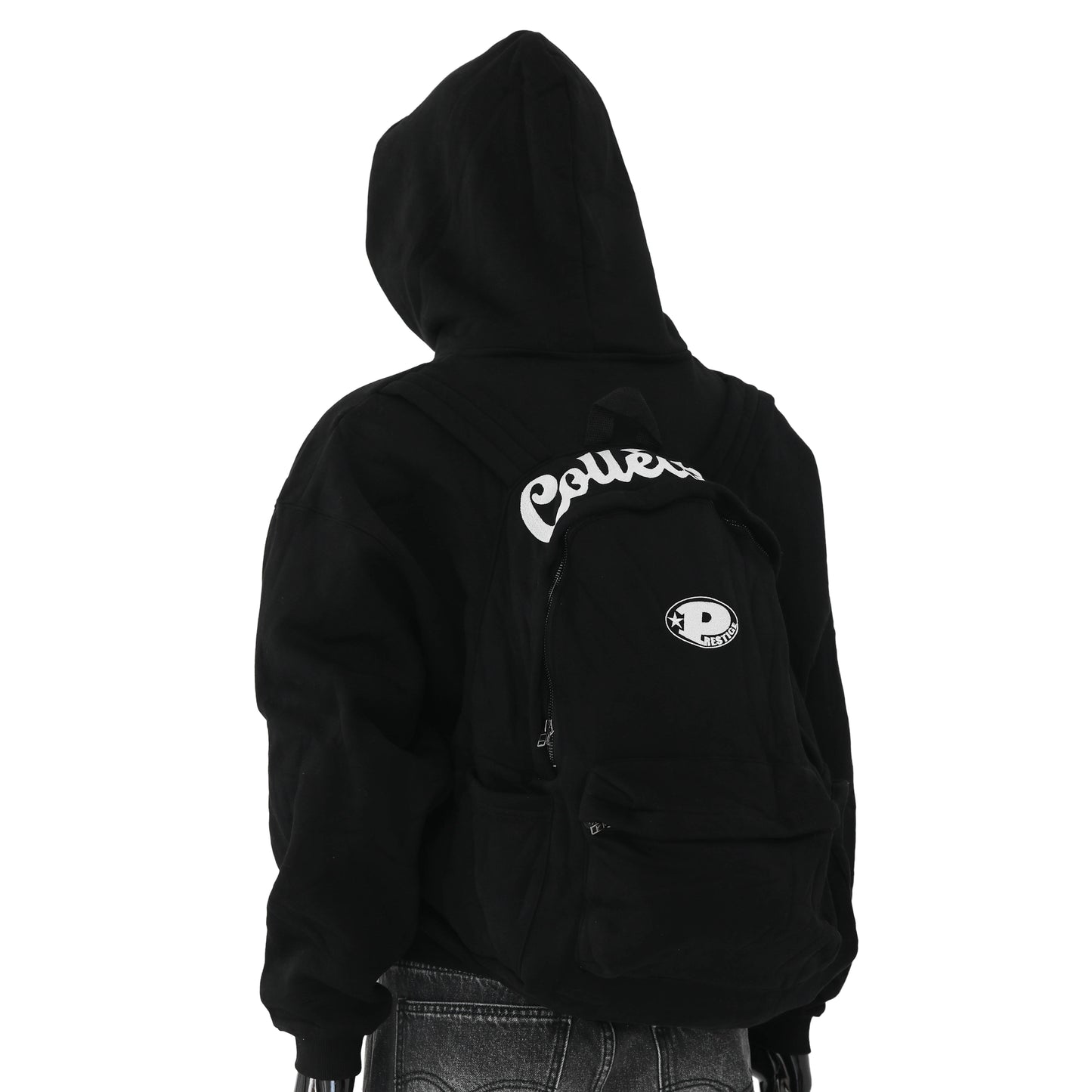 prestige black backpack hoodie