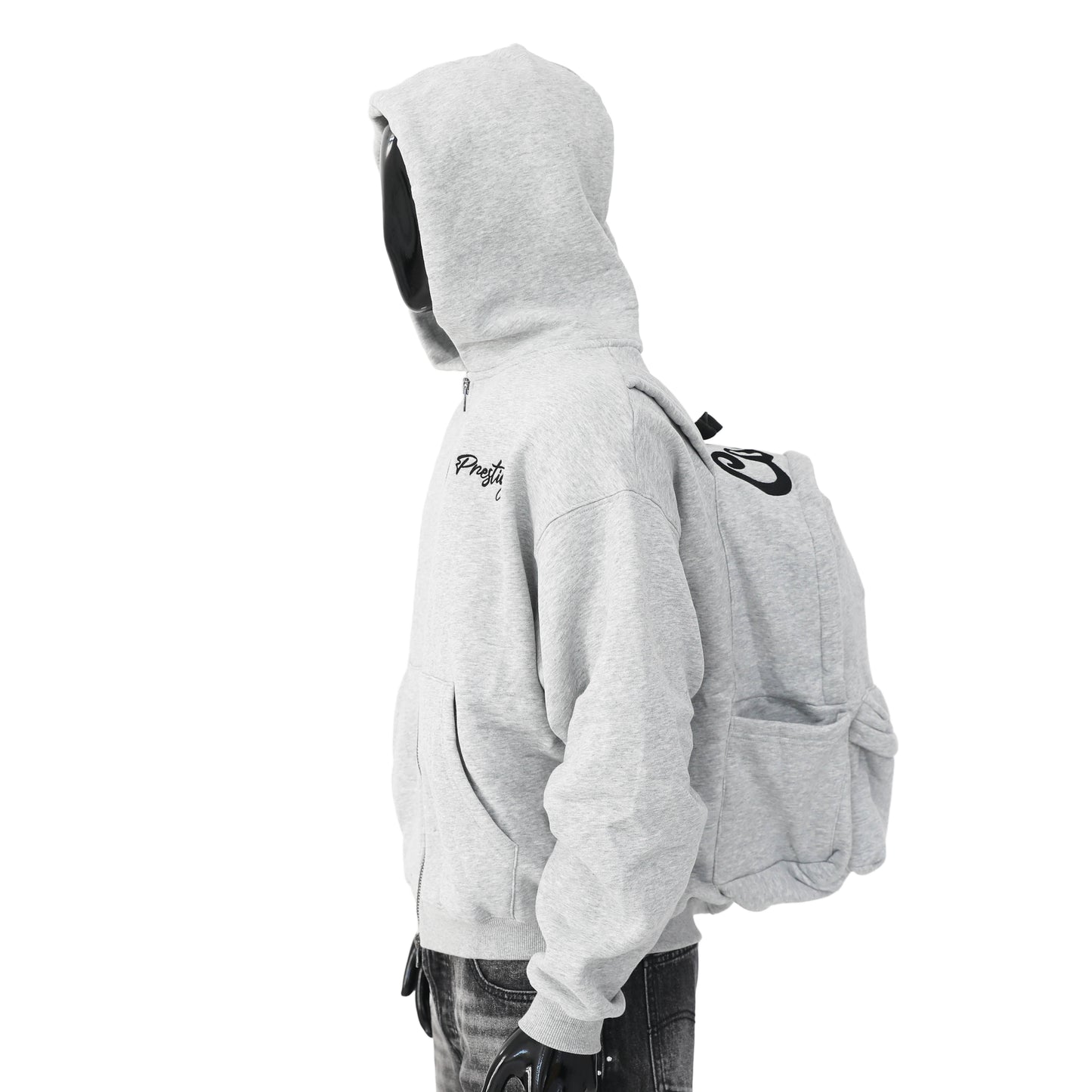 prestige grey backpack hoodie
