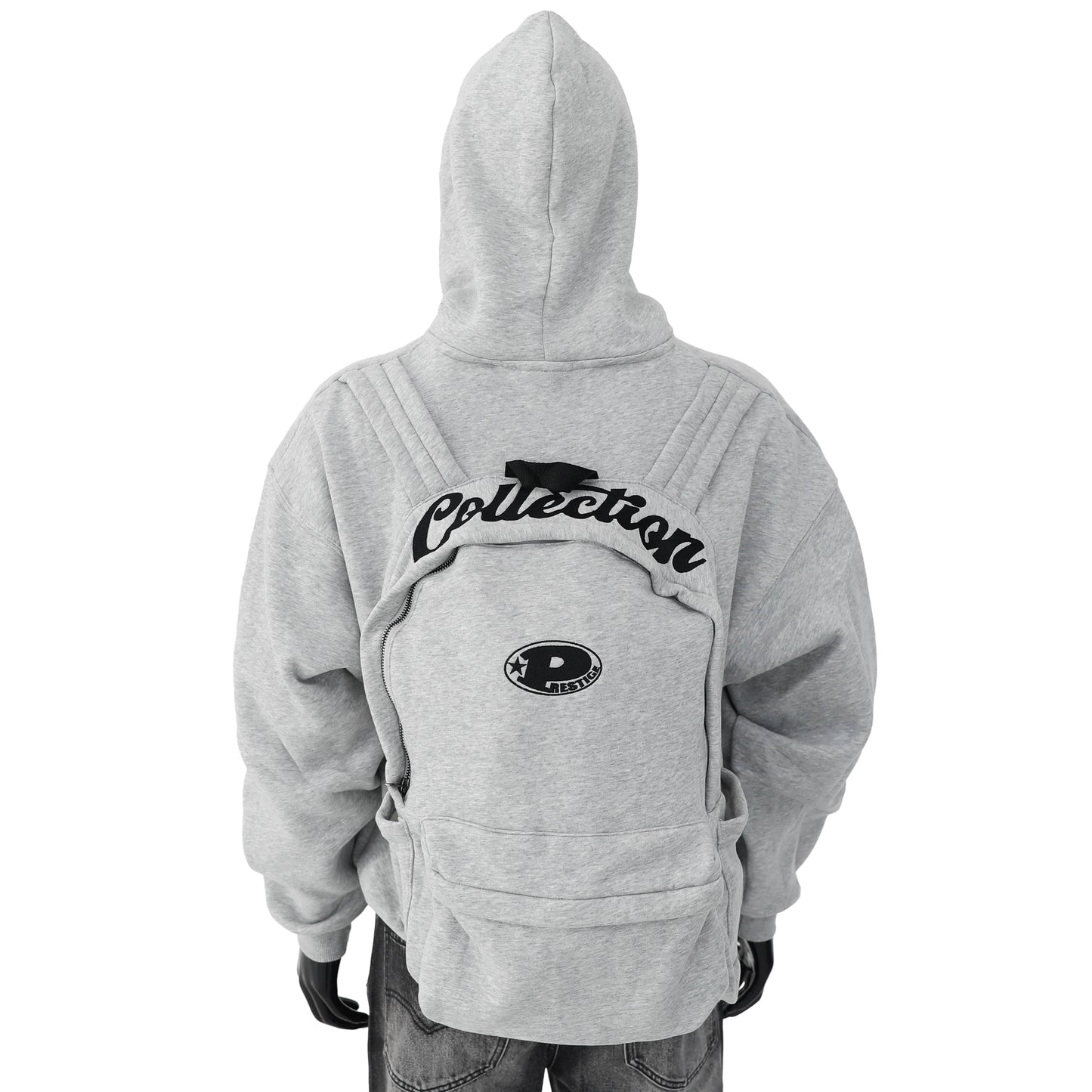 prestige grey backpack hoodie