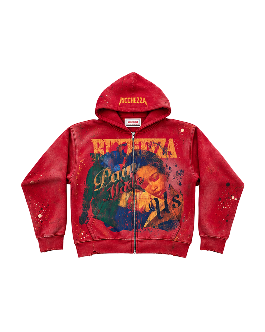 pain 2 washed zipup hoodie red
