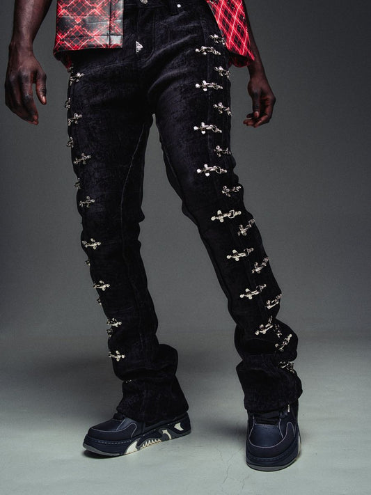 Black Velvet Aviation Clasp Pants