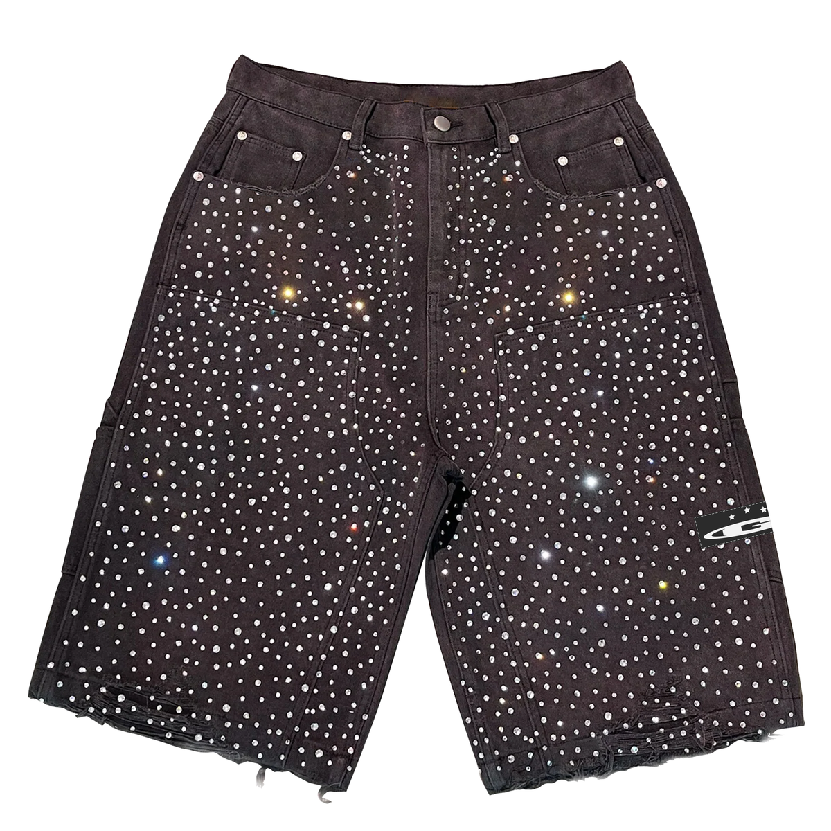 gala black rhinestone denim jorts