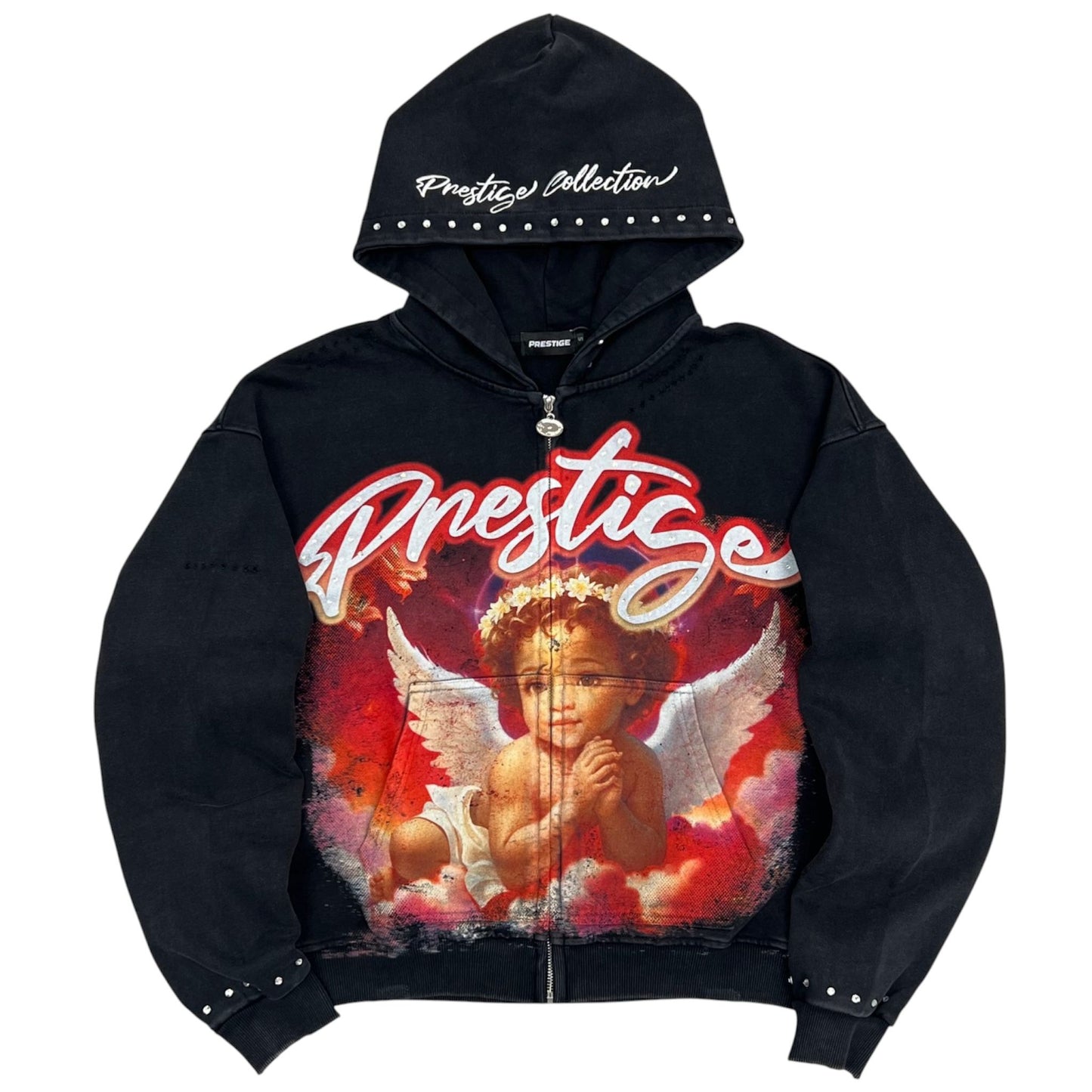black prestige angel hoodie red