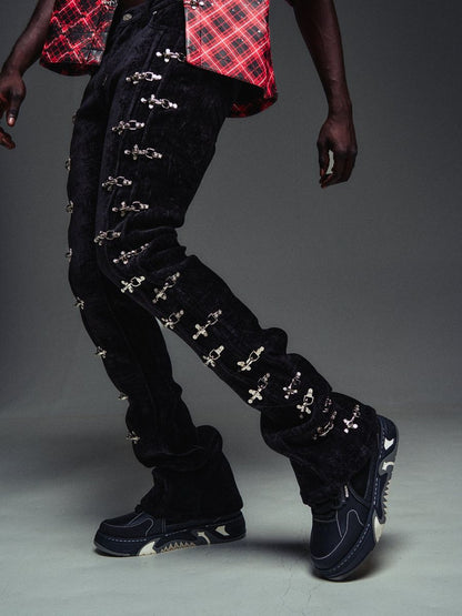 Black Velvet Aviation Clasp Pants