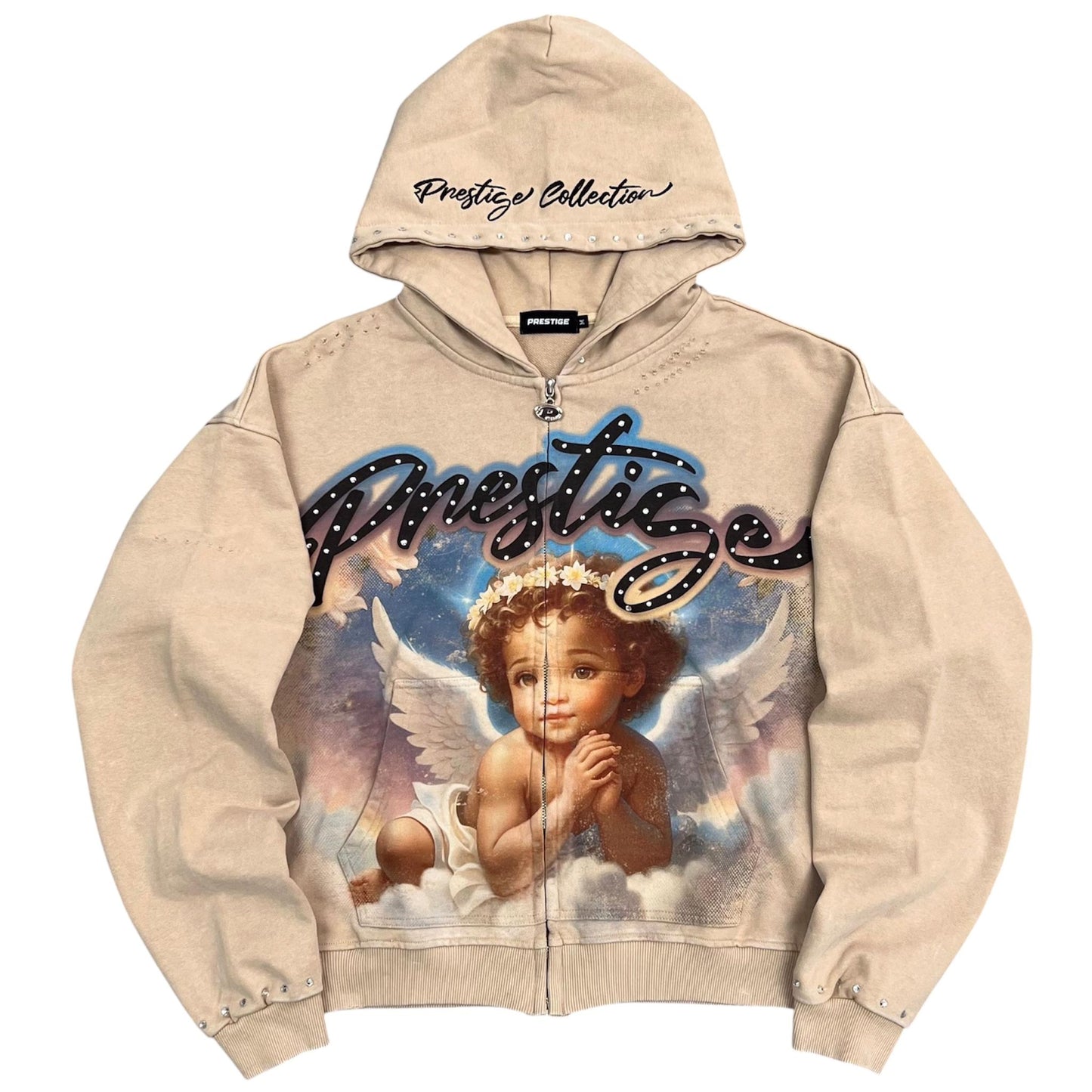 cream prestige angel hoodie blue