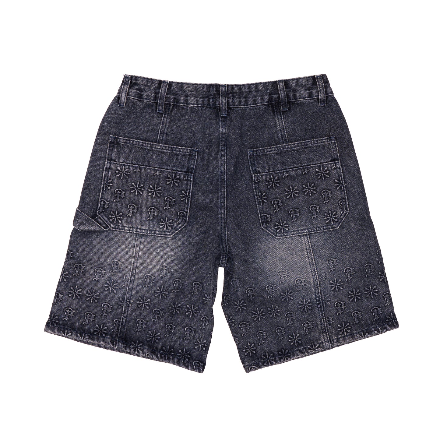 blue embossed denim jorts