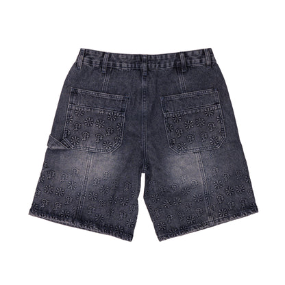 Blue Embossed Denim Jorts