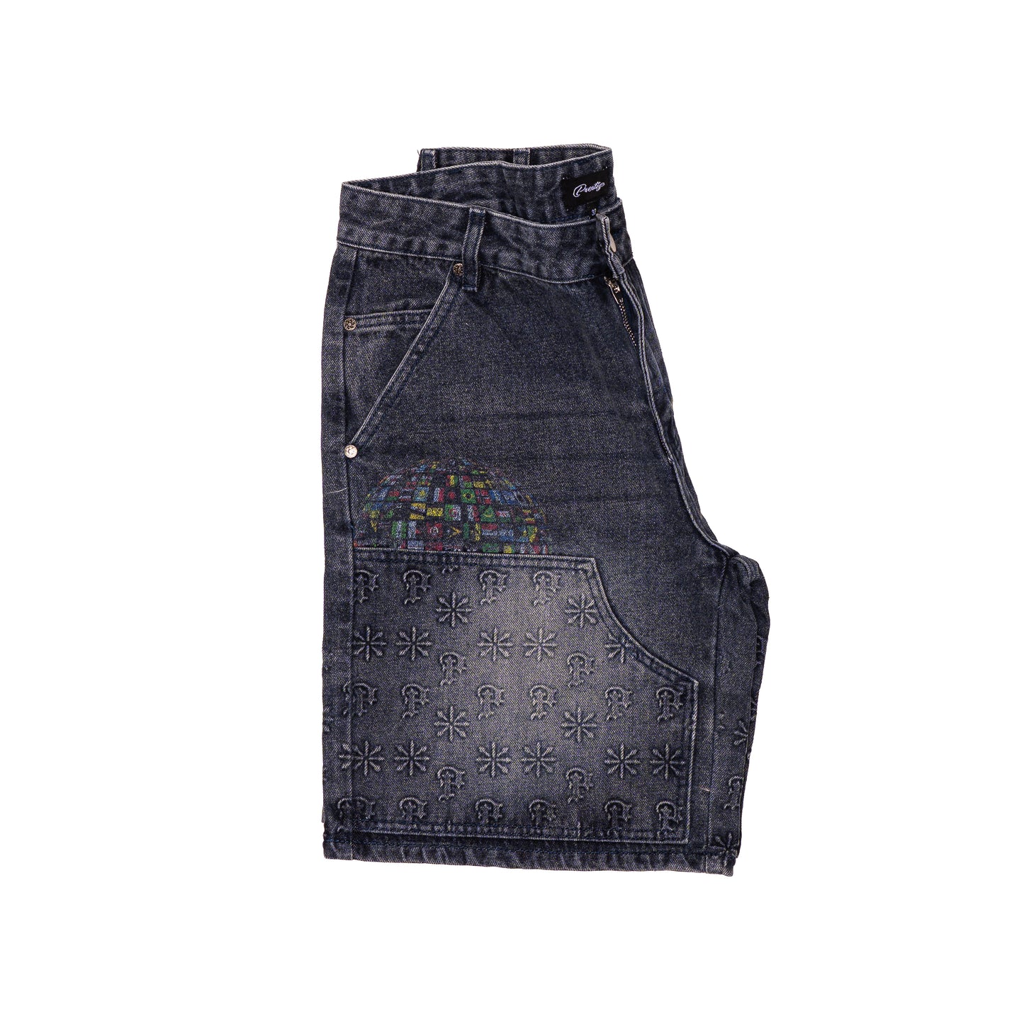 blue embossed denim jorts