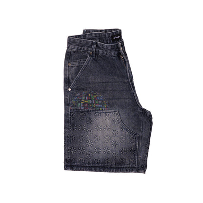 Blue Embossed Denim Jorts
