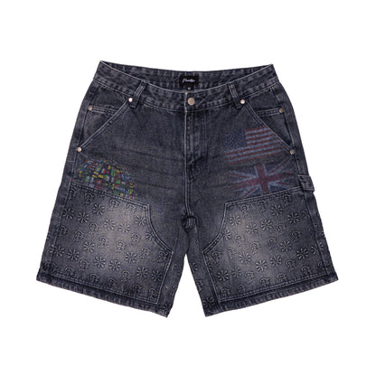 Blue Embossed Denim Jorts