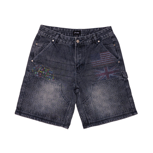 Blue Embossed Denim Jorts