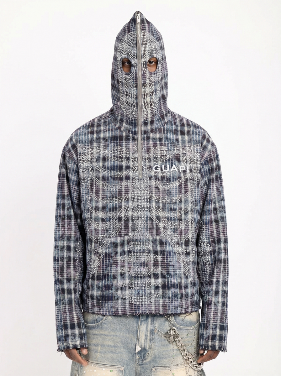 blue skeleton half zip hoodie