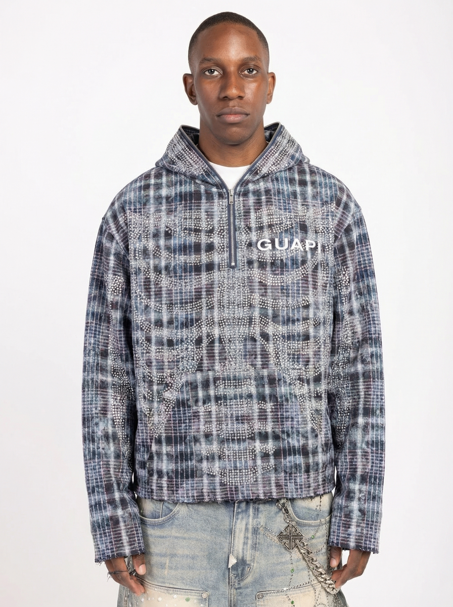 blue skeleton half zip hoodie