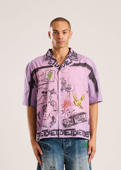 Doodle Button Up Shirt-Purple