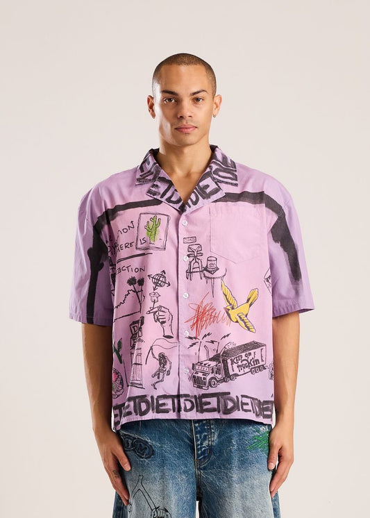 Doodle Button Up Shirt-Purple
