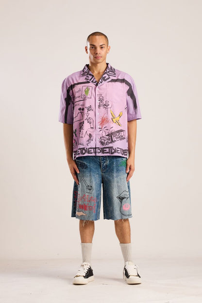 Doodle Button Up Shirt-Purple
