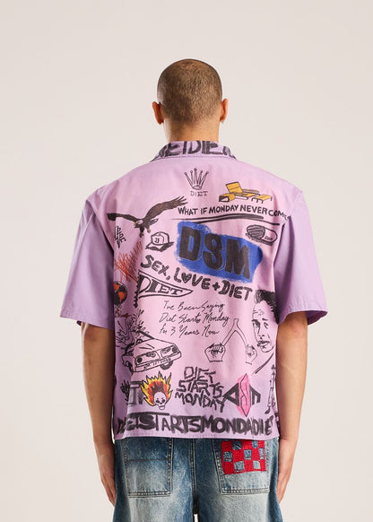 Doodle Button Up Shirt-Purple