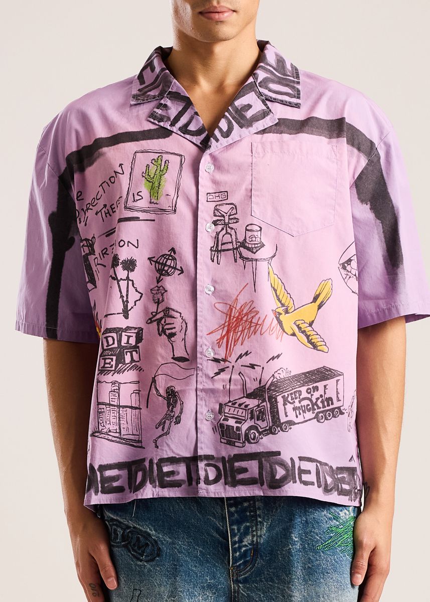 doodle button up shirt-purple