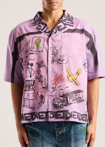 Doodle Button Up Shirt-Purple