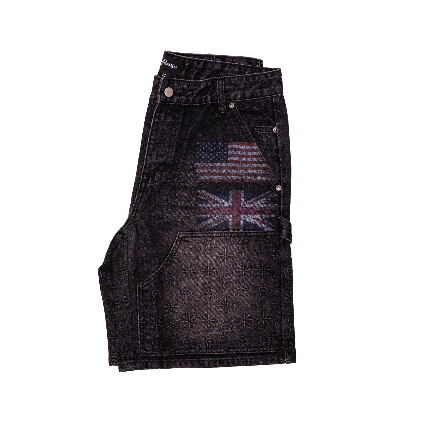 black embossed denim jorts