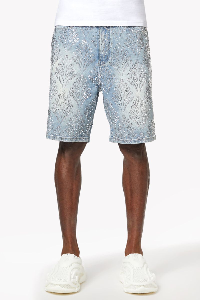 guapi aqua blue embellished denim shorts