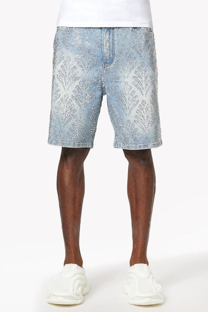 Guapi Aqua Blue Embellished Denim Shorts