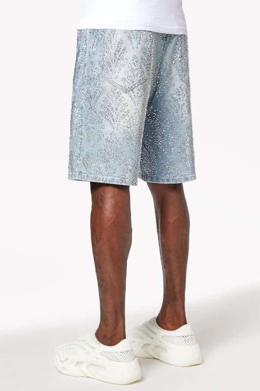 Guapi Aqua Blue Embellished Denim Shorts