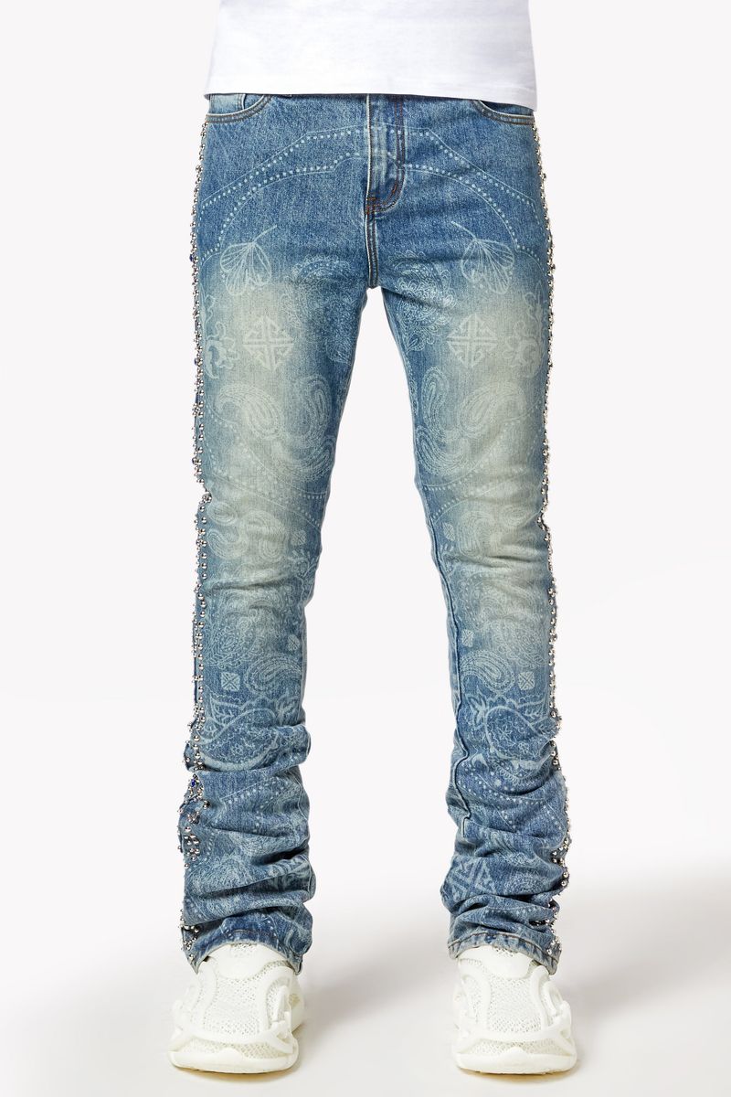 guapi aqua blue rivets stacked denim