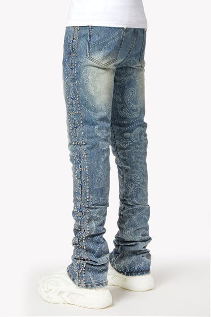 Guapi Aqua Blue Rivets Stacked Denim