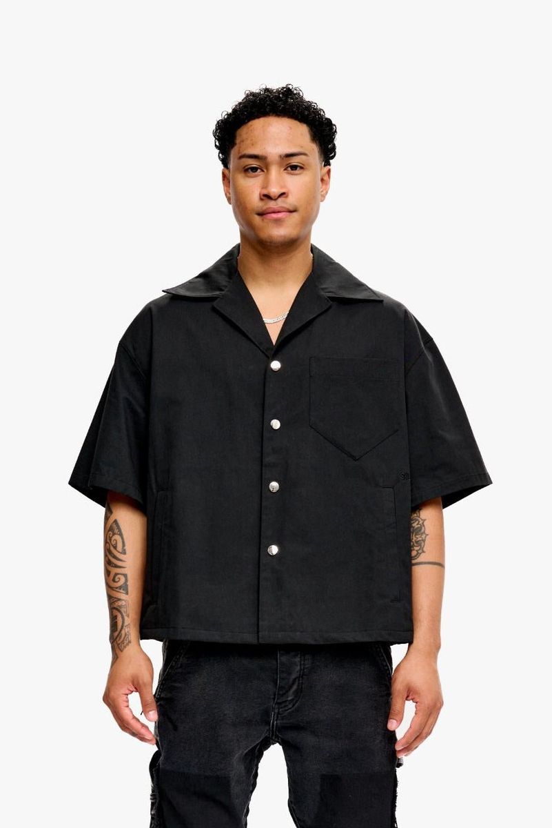 "one way" button down shirt black