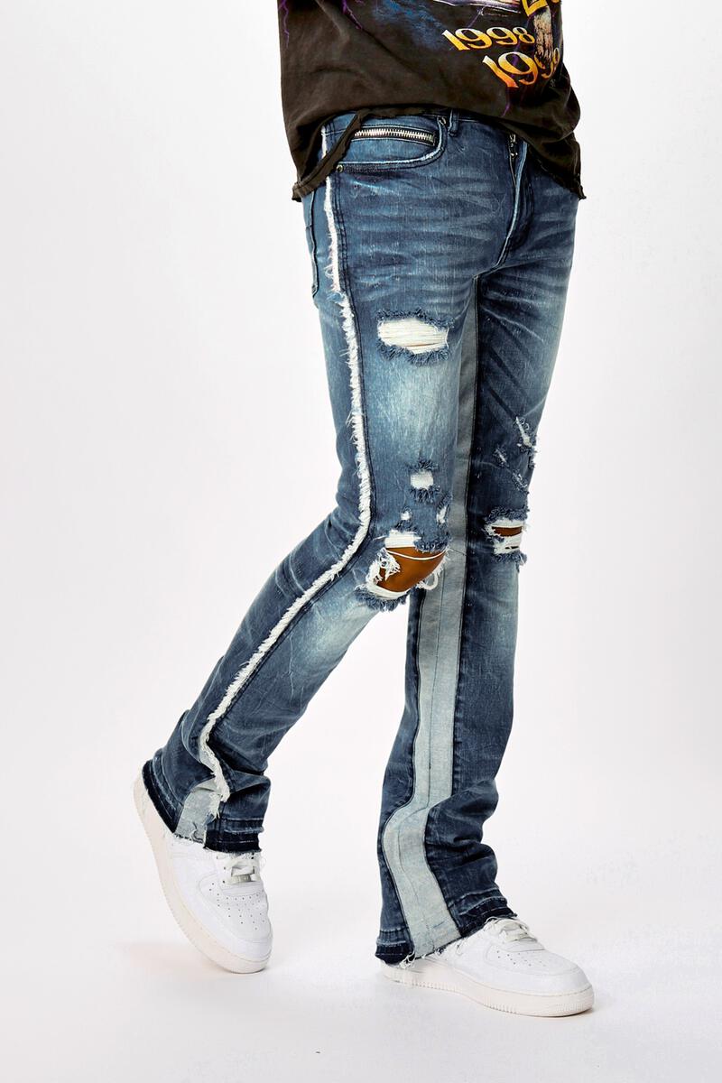 rockstar eugene stacked flare jean-dark wash