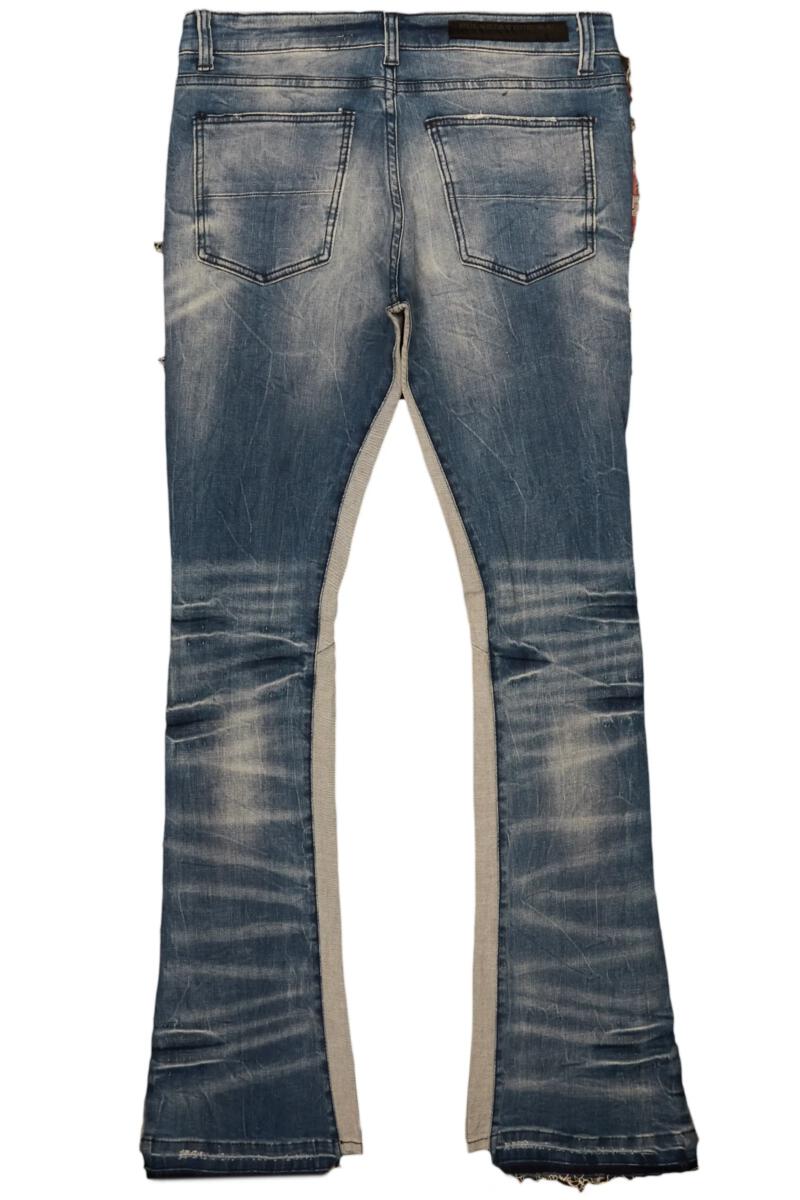 rockstar eugene stacked flare jean-dark wash