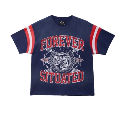 blue situated university tee