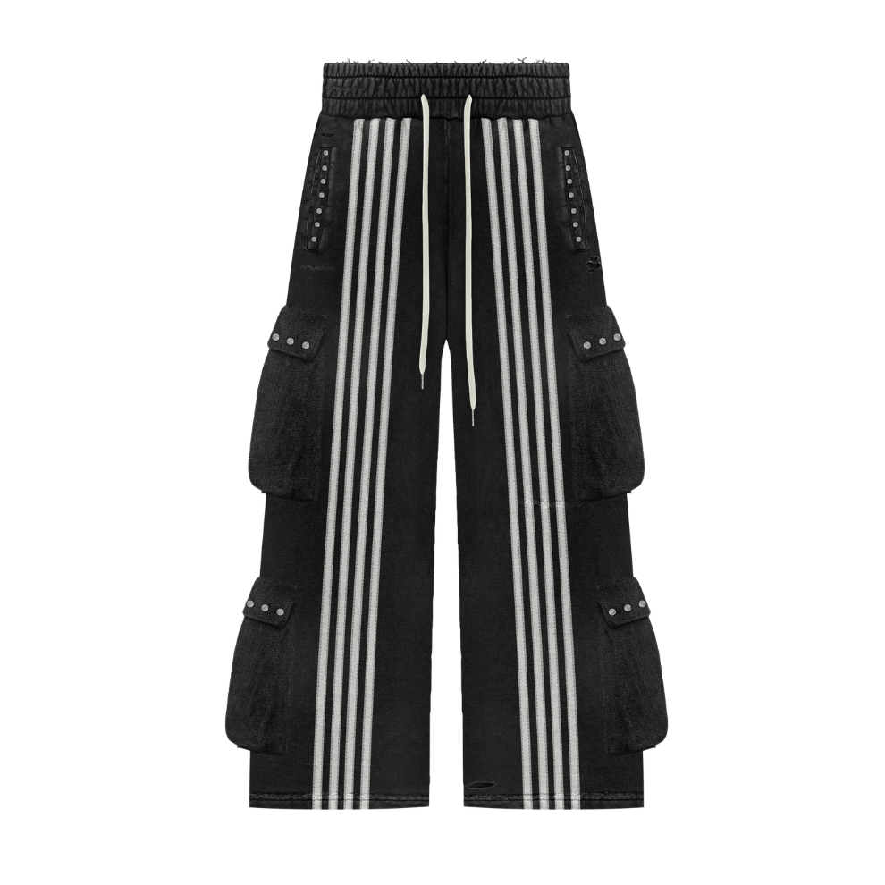 striped rhinestone sweatpants black