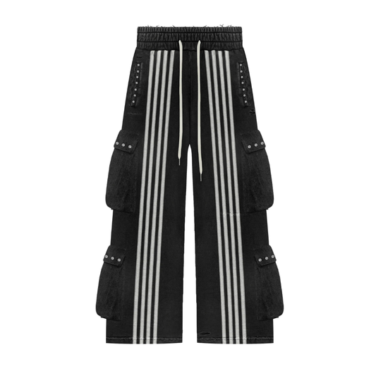 Striped Rhinestone Sweatpants Black