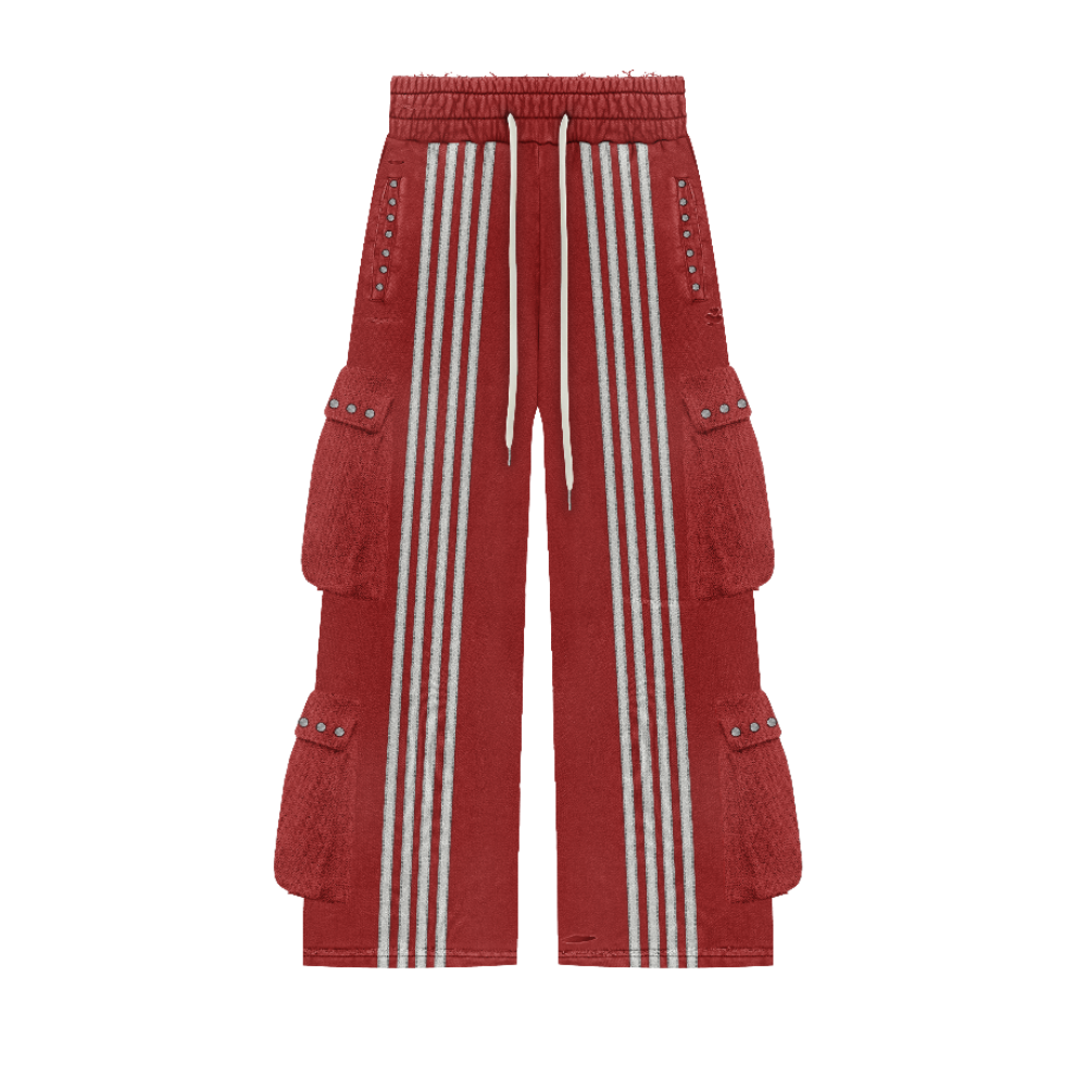 striped rhinestone sweatpants red